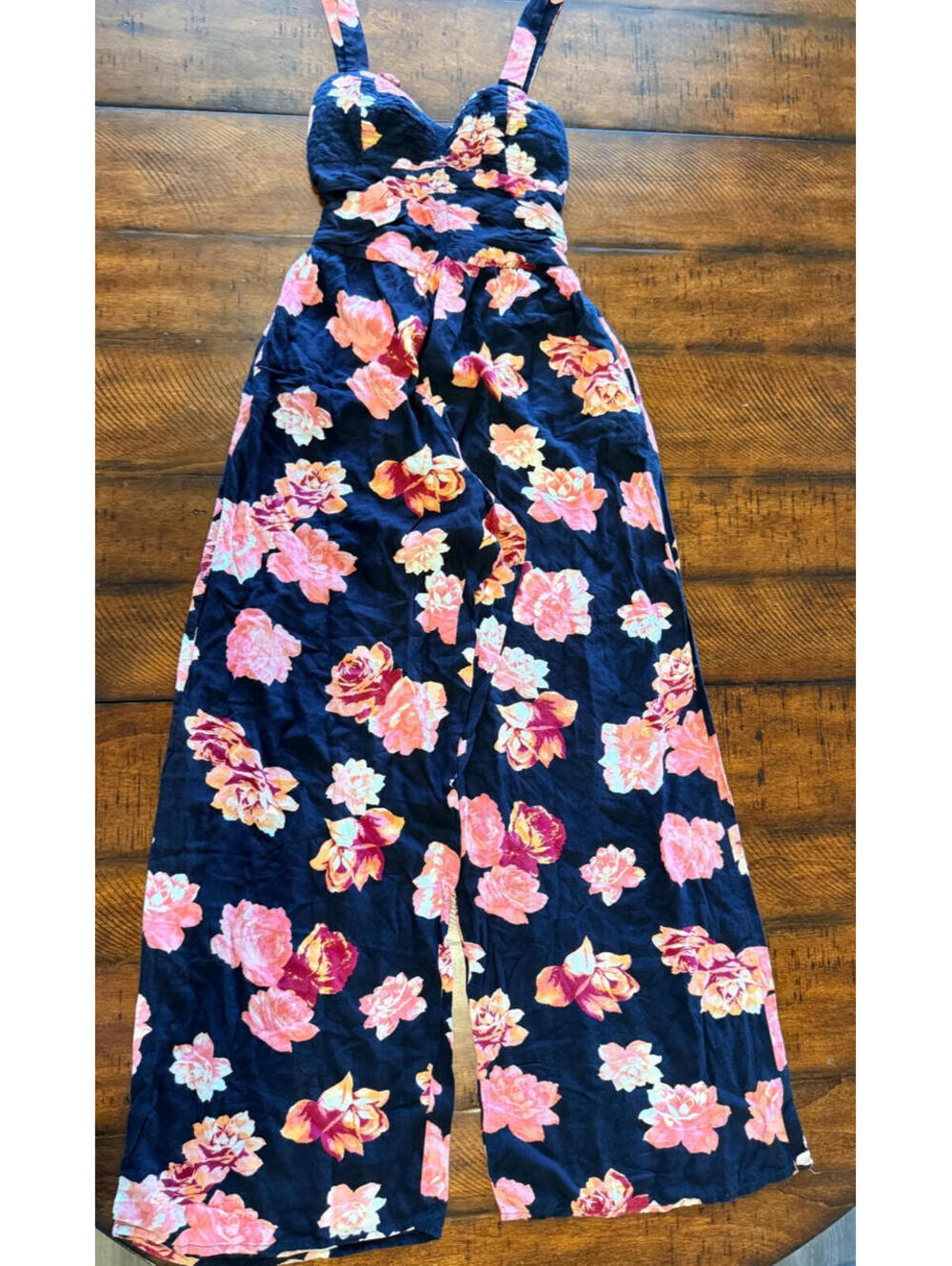 Band of Gypsies Floral Print Bustier Wide Jumpsuit, Black Mauve Size XS